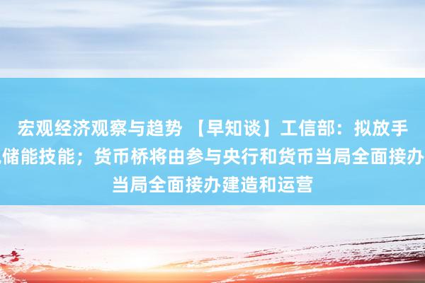 宏观经济观察与趋势 【早知谈】工信部：拟放手超前布局氢储能技能；货币桥将由参与央行和货币当局全面接办建造和运营