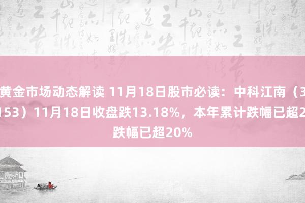 黄金市场动态解读 11月18日股市必读：中科江南（301153）11月18日收盘跌13.18%，本年累计跌幅已超20%