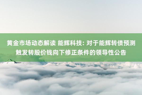 黄金市场动态解读 能辉科技: 对于能辉转债预测触发转股价钱向下修正条件的领导性公告