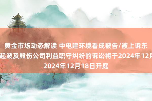 黄金市场动态解读 中电建环境看成被告/被上诉东说念主的1起波及毁伤公司利益职守纠纷的诉讼将于2024年12月18日开庭