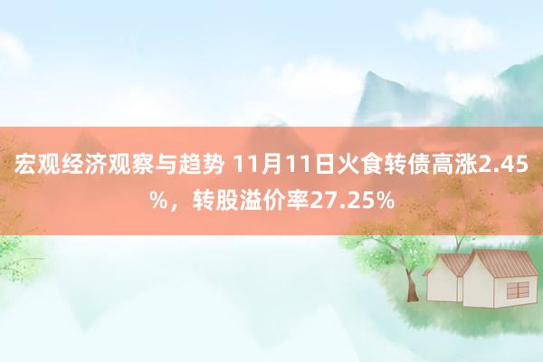 宏观经济观察与趋势 11月11日火食转债高涨2.45%，转股溢价率27.25%