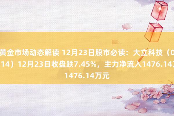 黄金市场动态解读 12月23日股市必读：大立科技（002214）12月23日收盘跌7.45%，主力净流入1476.14万元