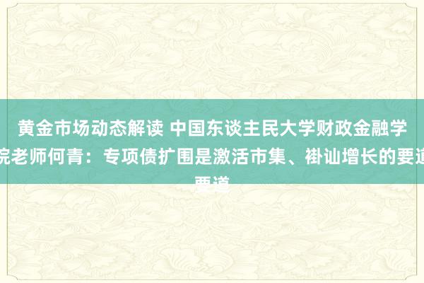 黄金市场动态解读 中国东谈主民大学财政金融学院老师何青：专项债扩围是激活市集、褂讪增长的要道