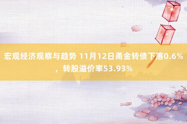 宏观经济观察与趋势 11月12日甬金转债下落0.6%，转股溢价率53.93%