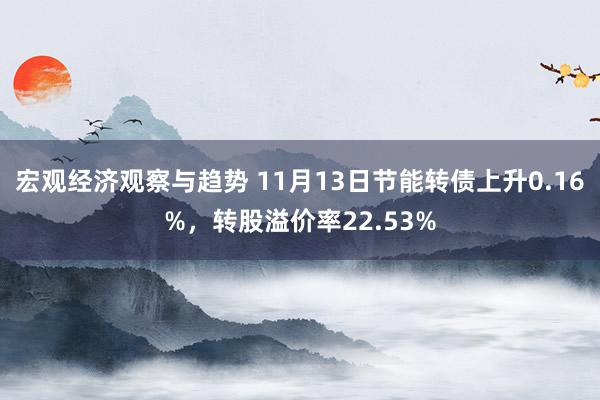 宏观经济观察与趋势 11月13日节能转债上升0.16%，转股溢价率22.53%