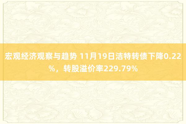 宏观经济观察与趋势 11月19日洁特转债下降0.22%，转股溢价率229.79%