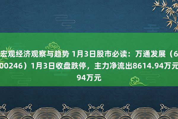 宏观经济观察与趋势 1月3日股市必读：万通发展（600246）1月3日收盘跌停，主力净流出8614.94万元