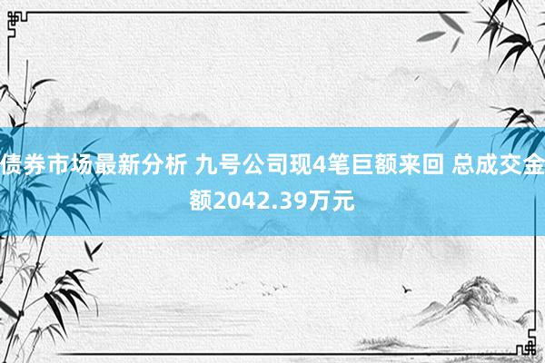 债券市场最新分析 九号公司现4笔巨额来回 总成交金额2042.39万元