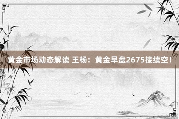 黄金市场动态解读 王杨：黄金早盘2675接续空！