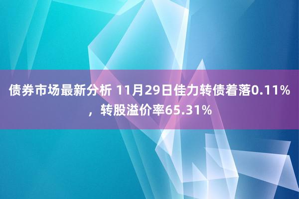 债券市场最新分析 11月29日佳力转债着落0.11%，转股溢价率65.31%