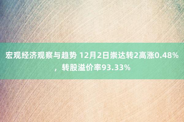 宏观经济观察与趋势 12月2日崇达转2高涨0.48%，转股溢价率93.33%