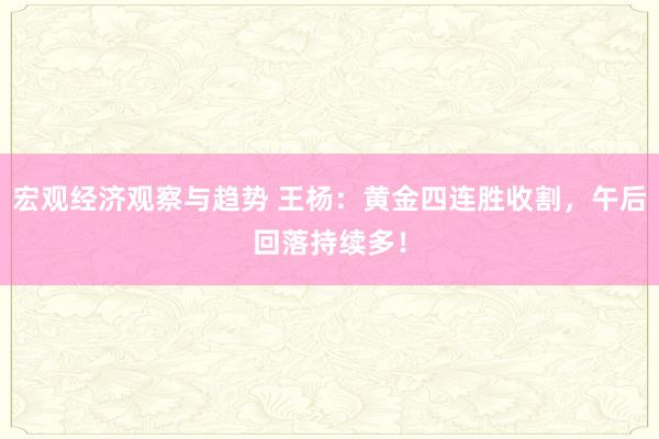 宏观经济观察与趋势 王杨：黄金四连胜收割，午后回落持续多！