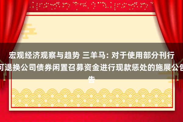 宏观经济观察与趋势 三羊马: 对于使用部分刊行可退换公司债券闲置召募资金进行现款惩处的施展公告