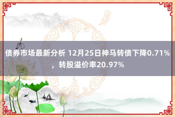 债券市场最新分析 12月25日神马转债下降0.71%，转股溢价率20.97%