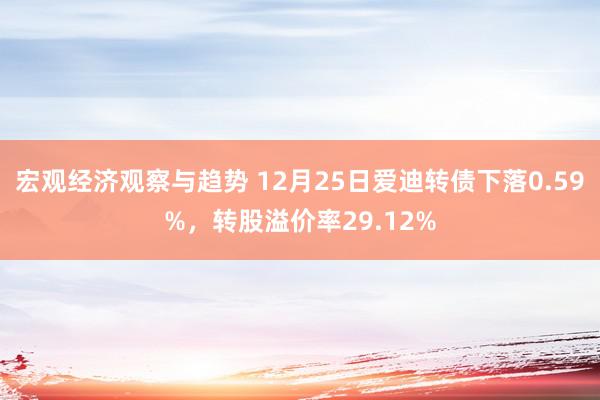 宏观经济观察与趋势 12月25日爱迪转债下落0.59%，转股溢价率29.12%