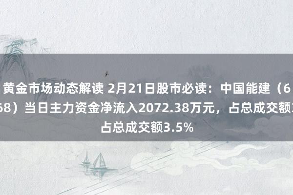 黄金市场动态解读 2月21日股市必读：中国能建（601868）当日主力资金净流入2072.38万元，占总成交额3.5%