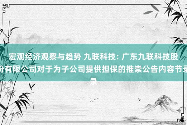 宏观经济观察与趋势 九联科技: 广东九联科技股份有限公司对于为子公司提供担保的推崇公告内容节录