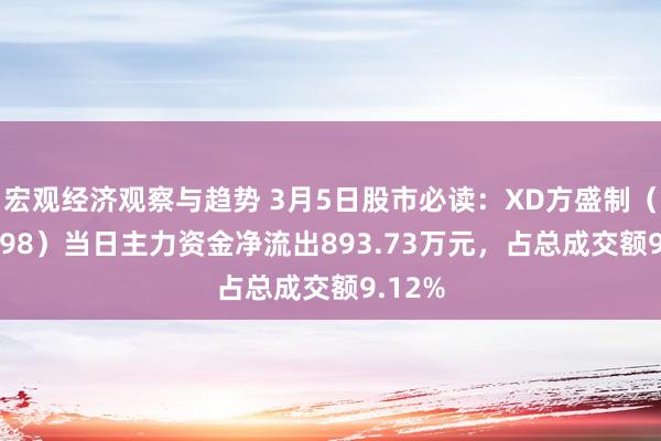 宏观经济观察与趋势 3月5日股市必读：XD方盛制（603998）当日主力资金净流出893.73万元，占总成交额9.12%