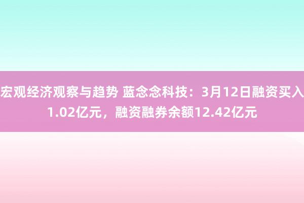 宏观经济观察与趋势 蓝念念科技：3月12日融资买入1.02亿元，融资融券余额12.42亿元