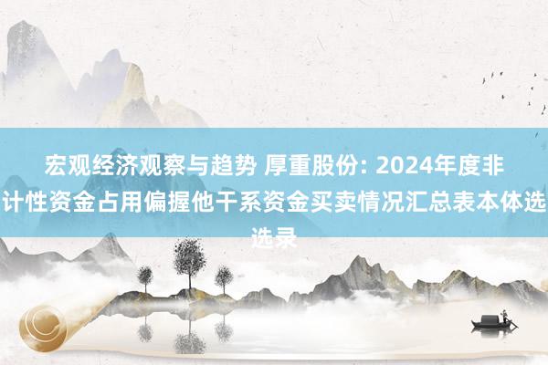 宏观经济观察与趋势 厚重股份: 2024年度非狡计性资金占用偏握他干系资金买卖情况汇总表本体选录